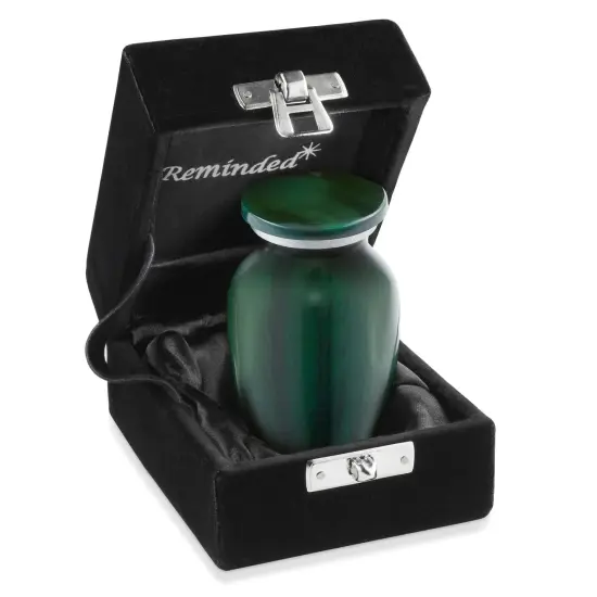 Small Mini Keepsake Cremation Urn for Human Ashes, Green with Velvet Case {4}