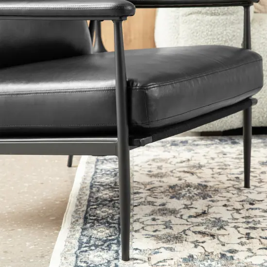 33.75"W Mid-Century Modern Leatherette Armchair With High Back and Padded Arms Set of 2-Black {4}