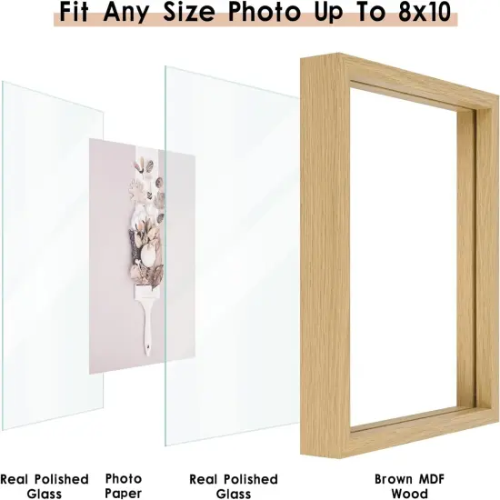 8x10 Floating Frame Set of 2,Double Glass Rustic Photo Frame for Wall Hanging {5}