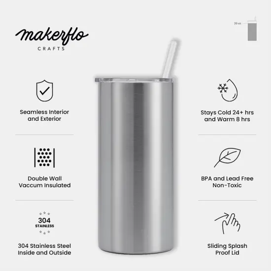 Makerflo 20 oz Thick Stainless Steel Tumbler with Lid & Straw, Craft-Ready for DIY Gifts & Personalization (Epoxy, UV DTF, Vinyl, and Laser Engraving) - Not for Sublimation {11}