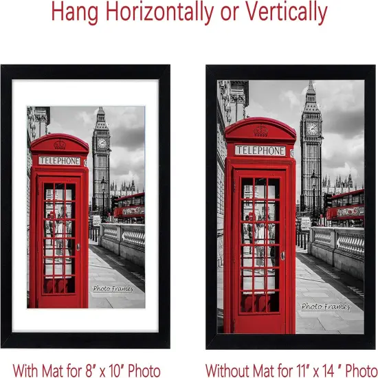 11x14 Picture Frame Set of 6, Display Pictures 8x10 with Mat or 11x14 Without Mat for Wall Mounting or Table Top, Photo Frames Collage for Wall Decor, Black Woodgrain. {5}