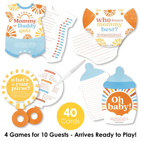 Big Dot of Happiness Here Comes The Son Baby Shower Game Bundle Pack, 4 Activities - Who Knows Mommy Best, Mommy or Daddy Quiz,&nbsp;What's in Your Purse and Oh Baby {3}