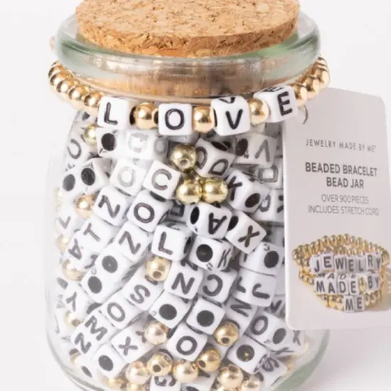Love White Block Gold Beads Jar {1}