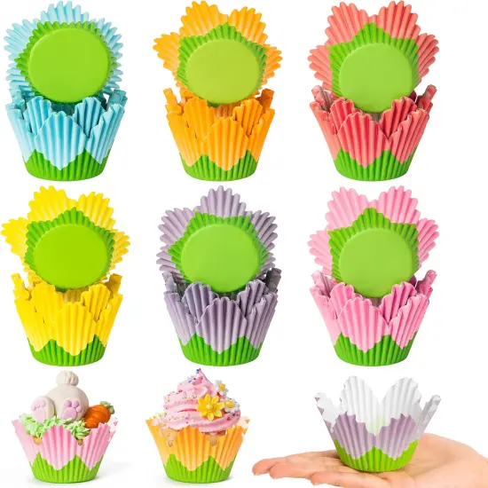 Flower Cupcake Paper Liner - 300pcs Easter Baking Cups Muffin Cupcakes Wrappers, Spring Lavender Tulip Cake Chocolate Candy Wrap Making Supplies for Spring Birthday Baby Shower Party (6 Styles) {1}
