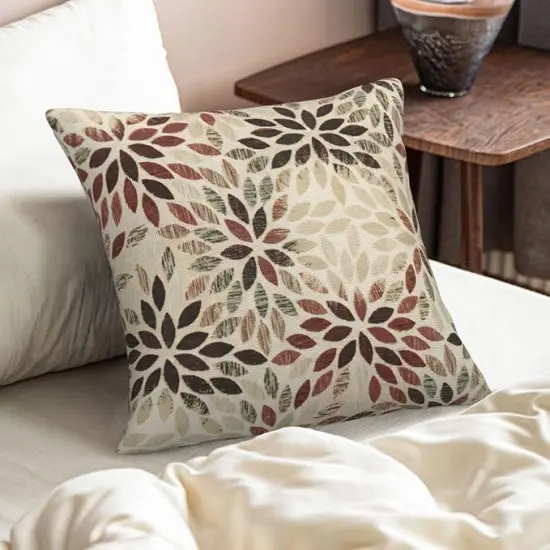 Burgundy Red Brown Pillow Covers 18x18 Inch Set of 2 Summer Rust Geometric Flower Outdoor Decorative Throw Pillows Farmhouse Dahlia Pillow Case Linen Square Cushion Cover for Home Sofa Bedroom {3}