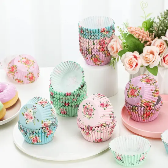 600 Count Floral Cupcake Liners Tea Party Baking Paper Easter Flower Muffin Cupcake Liners Wrappers for Tea Party Wedding Birthday Baby Shower Decorations, 4 Styles {3}