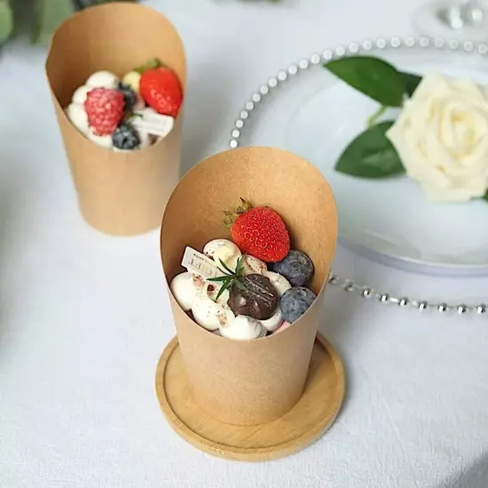 50 Natural 14 oz Round Disposable Paper CUPS Popcorn Snack Boxes Party Events {2}