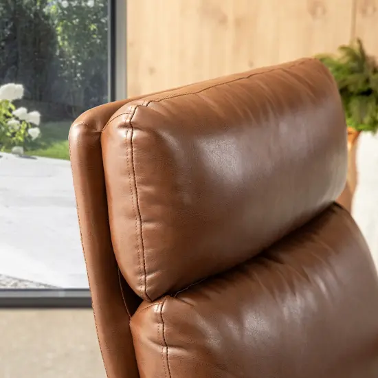 33.75"W Mid-Century Modern Leatherette Armchair With High Back and Padded Arms Set of 2-Brown {3}