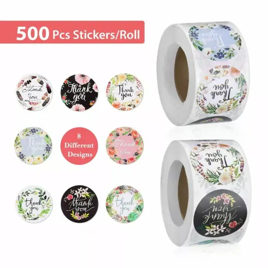 2 Roll of 1000 Pcs 1" Assorted Floral Thank You Stickers Round Sealing Labels US {4}