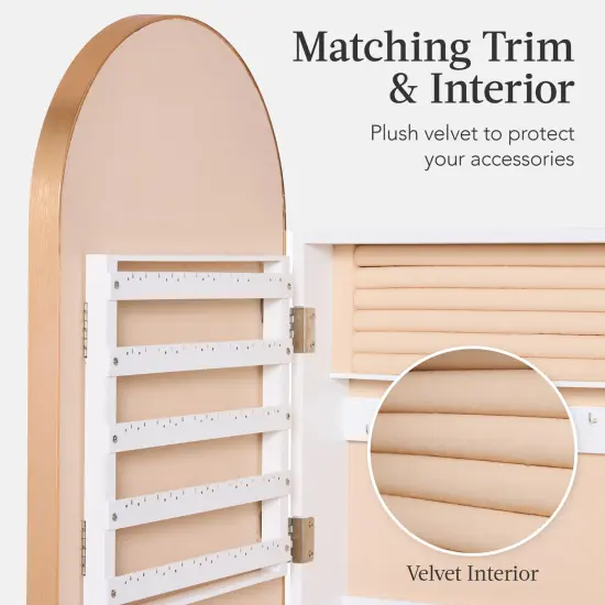 Best Choice Products Door/Wall Mounted Arch Mirror Jewelry Armoire, w/ Metal Frame, Lockable Door Gold {4}