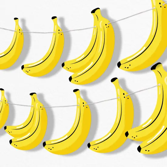 Big Dot of Happiness Let's Go Bananas Garland Banner, Tropical Party Birthday Decorations, Fruit Banner, 30 Feet of Cord, 15 Double-Sided Yellow Banana Bunches {1}