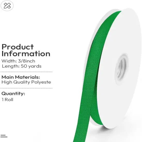 3/8" X 50 Yards Green Grosgrain Ribbon, Premium Grosgrain Ribbon for Sewing {2}