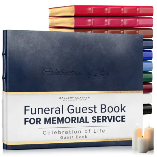Gallery Leather Guest Book Funeral, Celebration of Life, Memorial, 192 Lined Pages, Bonded Leather, Hardcover Acadia Navy {1}