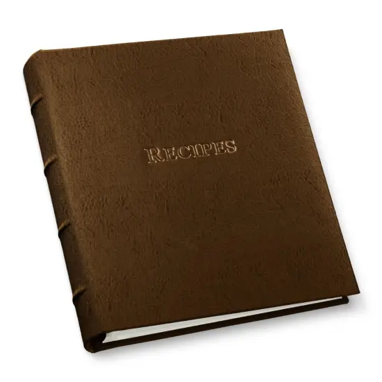 Gallery Leather Recipe book to write your own recipes - 3 Ring Recipe Binder With Protective Plastic Sleeves, Blank Cards, 25 Pocket Pages and Ivory Cards, Refillable - 9.25 x 8 " Frprt Met Bronze {2}