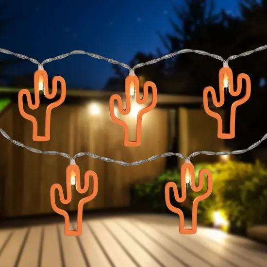 Northlight LED Cactus Patio Light Set - Orange - 4' Clear Wire - 10ct {1}
