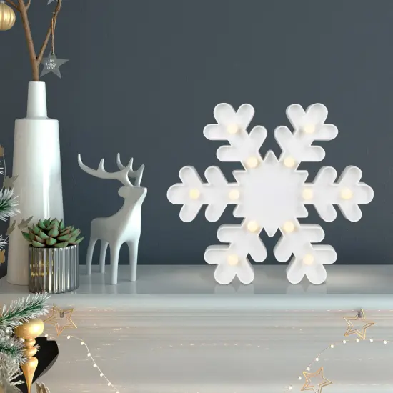 Northlight LED Lighted Snowflake Marquee Christmas Wall Art - 9.5"- White {4}