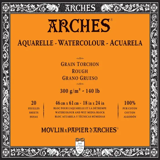 Arches Aquarelle Rough Watercolor Block 18"X24"- 140lb, 20 Sheets {1}