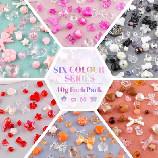 TINKRSTUFF Assorted 260-320PCS Acrylic Beads For Bracelet Making, Flower Bow Butterfly Candy GummyBear Kawaii Aesthetic Beads,Cute Beads For Jewelry Making DIY Necklace Keychain Phone Charms(6 Colors) {5}