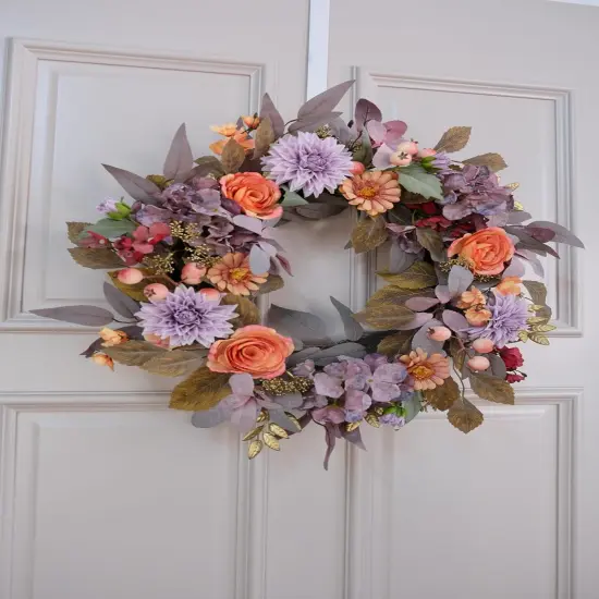 24" Artificial Fall Wreath with Hydeangeas {4}