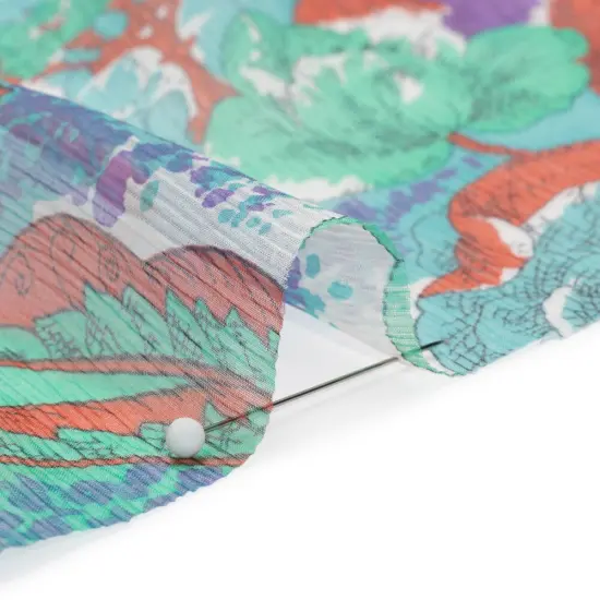 1 Yard Mint Purple Turquoise Ornamental Gardens Crinkled Silk Chiffon, 54 Inches Wide {2}