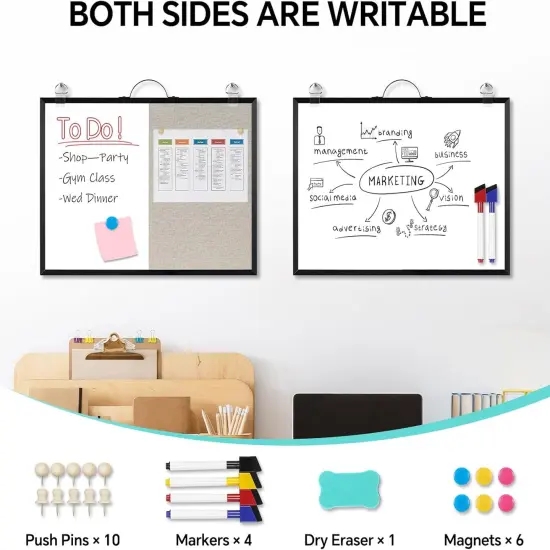 White Board Linen Bulletin Board Combo, 16"x12(Gray-combo) {5}