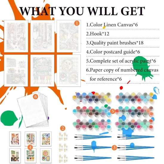 6 Pack Coffee Paint by Numbers Kit - 10&rdquo; W x 14&rdquo;L {4}