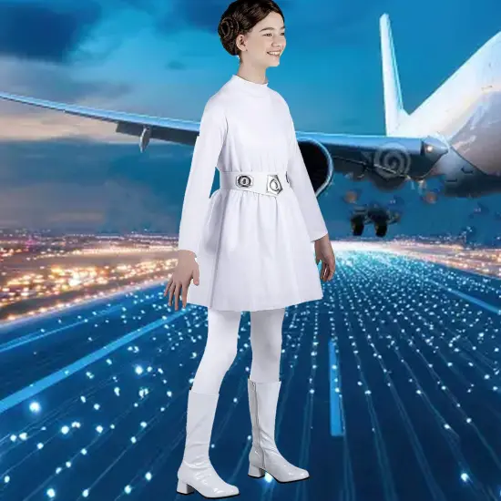 Kids Princess Leia Classic Costume, Star Wars White Dress with Belt {3}