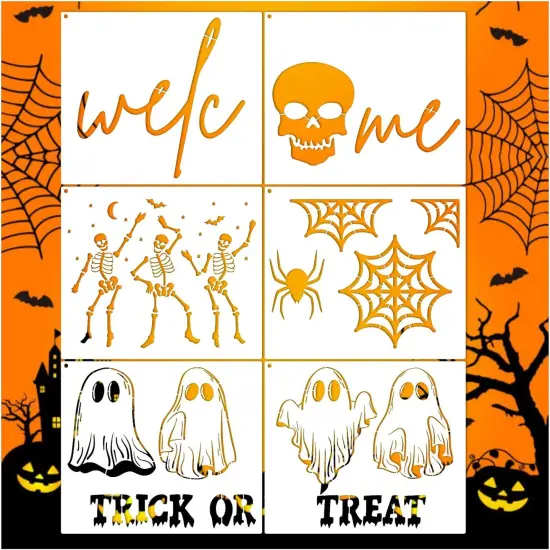 Reusable Large Welcome Ghost Skeleton Stencil Spider Web Spooky Trick or Treat(6 Door Mats) {6}