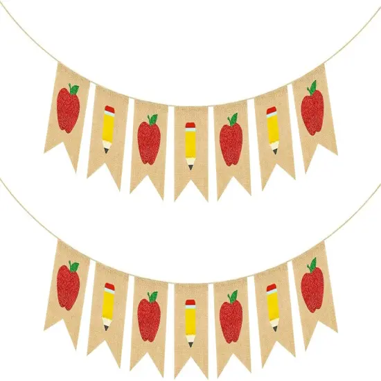 Burlap Apple Pencil Glitter Banner, Back to School Decorations {1}