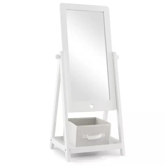 Kids Freestanding Full Length Dressing Floor Mirror w/ Shelf Storage Bin White {1}