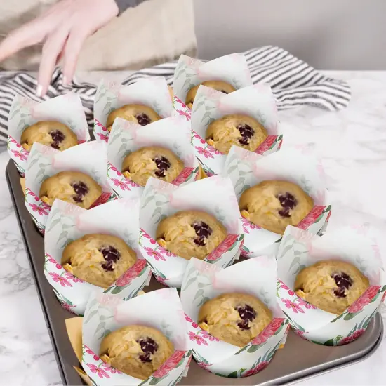 200 Pieces Pink Flower Tulip Cupcake Wrappers Liners Tulip for Baking Flower Liners Mini Cupcake Baking Rustic Birthday Party Decoration for Bridal Shower Wedding Festival Party {3}