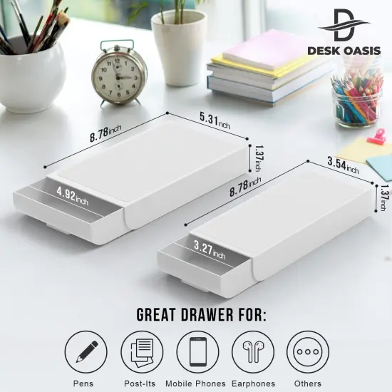 Desk Oasis 2 Pack Under Desk Storage, Plastic Desk Accessories, Slide Out Desk Drawer Attachment - Plastic Desk Accessories, Under Desk Drawer |Hidden Self Adhesive Drawer for office Home {6}