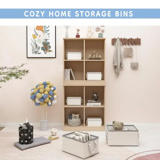 Large Fabric Storage Bins for Shelves with Handles 3 Pack | Storage Baskets for Organizing and Cloth Bins | Folding Rectangle Closet storage bins for Cloth and Magazine,Beige,15"W x 10.5"D x 8.5"H {4}