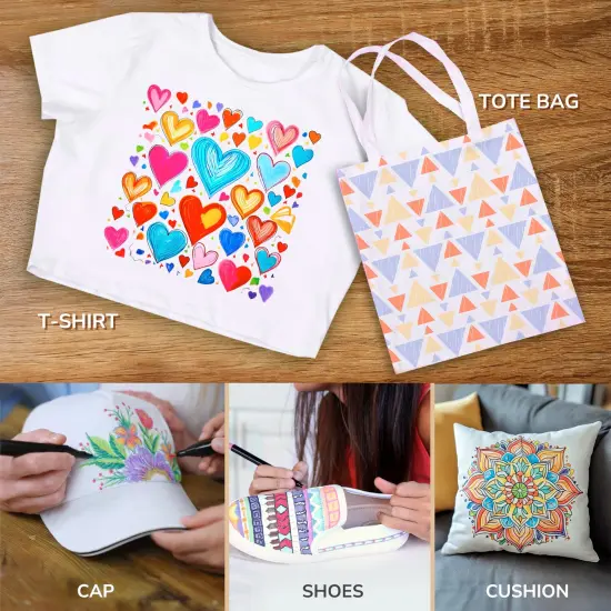 Zenacolor 32 Fabric Markers Pens - Non Toxic, Indelible and Permanent Fabric Paint Pens - Fine Point Tip Textile Marker Pen {2}