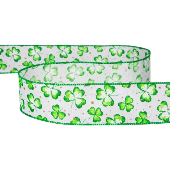 Northlight St. Patrick's Day Shamrocks Wired Spring Craft Ribbon - 2.5" x 10 Yards Green {5}