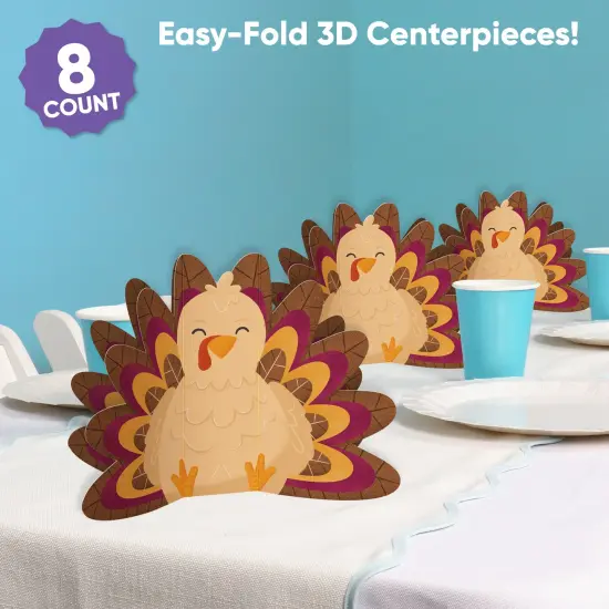 Big Dot of Happiness 3D Thanksgiving Turkey Centerpiece Table Decorations, Freestanding Fall Friendsgiving Party Decor, Turkey Centerpieces - 8 Count {3}