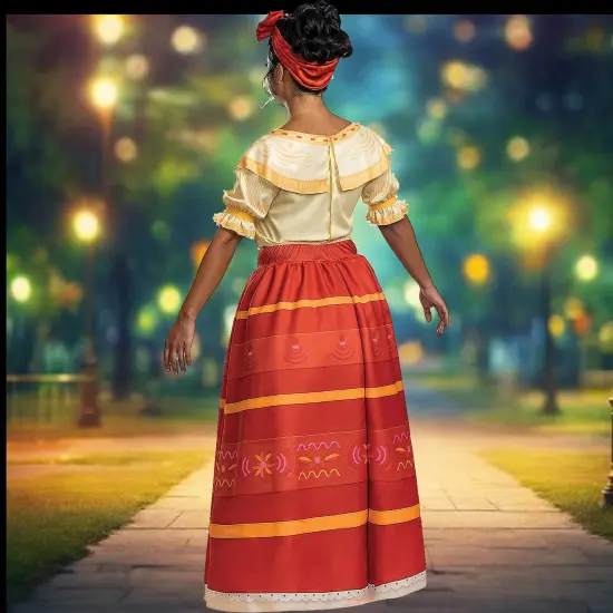 Womens Deluxe Dolores Madrigal Costume With Bow Headpiece And Encanto Inspired Dress {4}