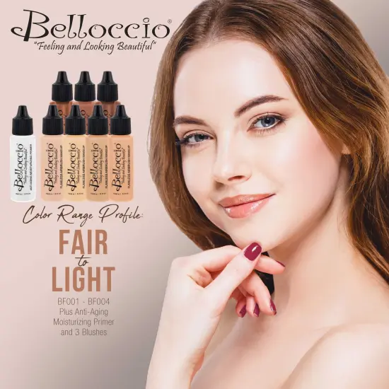 Belloccio Professional Beauty Deluxe Airbrush Cosmetic Makeup System with 4 Fair Shades of Foundation in 1/2 oz Bottles {4}