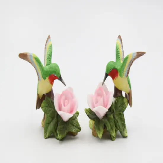 Ceramic Hummingbird with Pink Rose Flower Candle Holder (Set of 2), Birdwatcher Gift, Home Decor, Gift for Her, Gift for Mom {2}