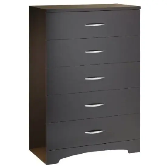 Modern 5 Drawer Dresser with Chrome Handles and Curved Base for Home Organization Chocolate {1}
