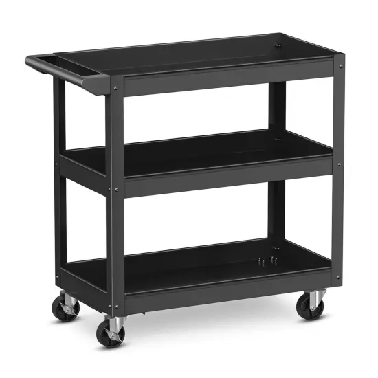 Costway 3-Tier Metal Utility Cart 400 lbs Storage Service Trolley Tool Storage Black {1}
