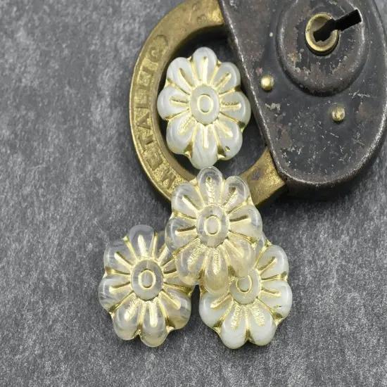 *6* 18mm Bronze Washed Milky White Crystal Daisy Flower Beads {4}