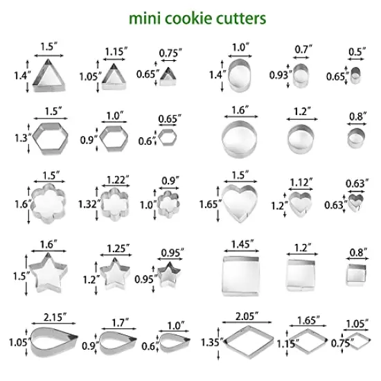 30 Pcs Mini Cookie Cutters Small Heart Star Flower Round Square Hexagon Oval Diamond Shapes Cookie Cutters, Polymer Clay Cutters for Kids, Geometric Set for Biscuit Cutter, Fruit Cutter {1}