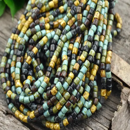 6/0 Aged Mixed Picasso Tube Seed Beads (20" Strand) {2}