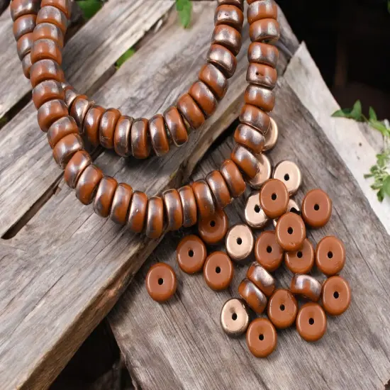 *50* 6x3mm Copper Washed Alloy Orange Heishi Rondelle Beads {1}