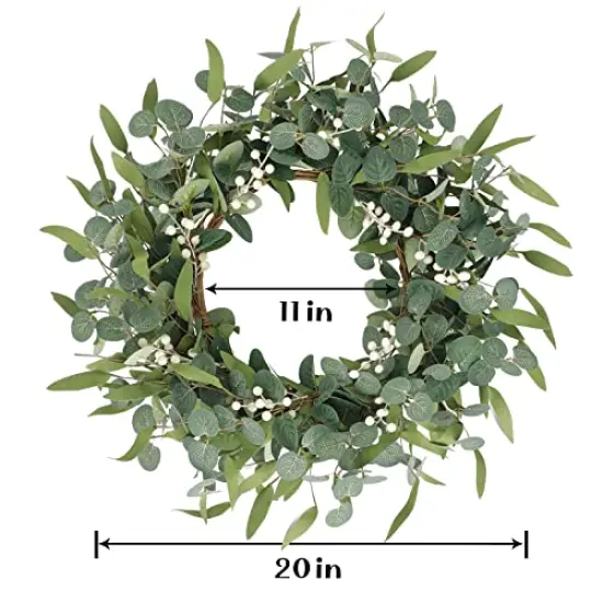 20 inches Artificial Eucalyptus Wreath for Front Door Fall Wreath Green Leaf Wreath for Window Wedding Decor Home Porch Farmhouse Patio Garden Decor {1}