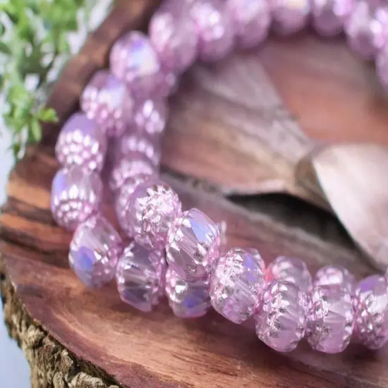 Pink Washed Hot Pink Apollo AB Fire Polished Cathedral Beads {7}