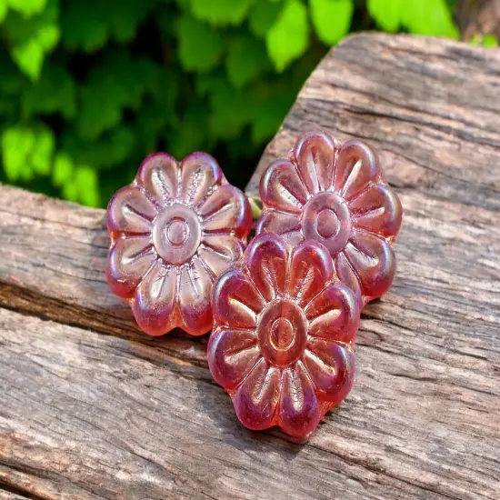 *6* 18mm Ruby Red Luster AB Daisy Flower Beads {1}