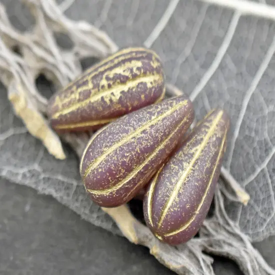 *6* 22x11mm Gold Washed Matte Dusty Rose Pink Melon Drop Beads {6}