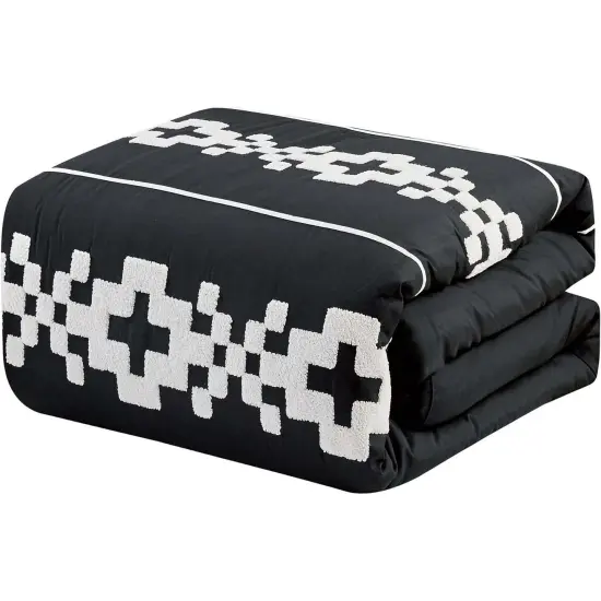 Geometric Embroidery 7 Pieces Black & White Comforter Set {2}